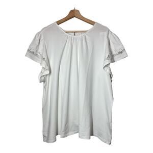 Lands End White Shirt Ruffle Lace Short Sleeve Cotton Modal NWT Size 3X